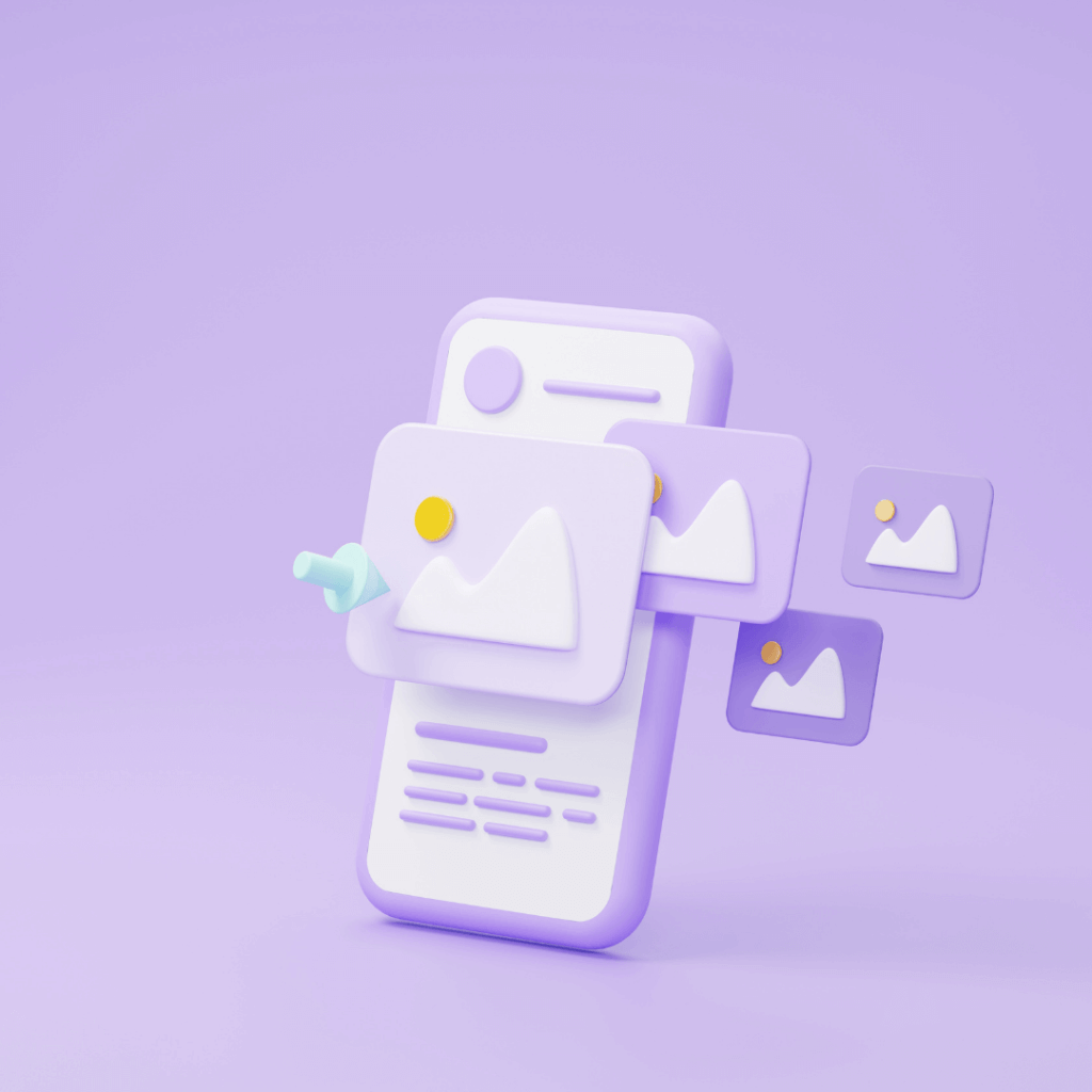 A graphic with a purple background with an animated phone icon.