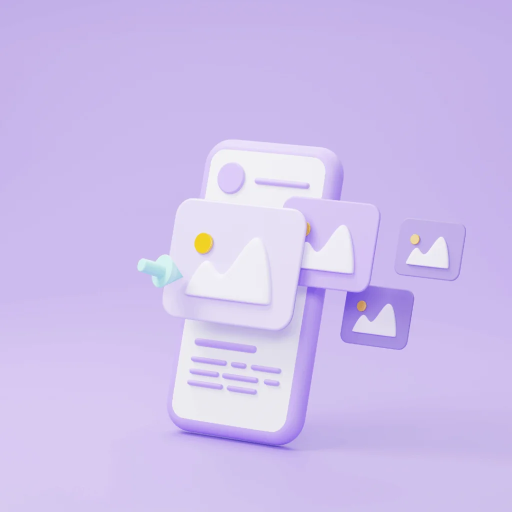 A graphic with a purple background with an animated phone icon.