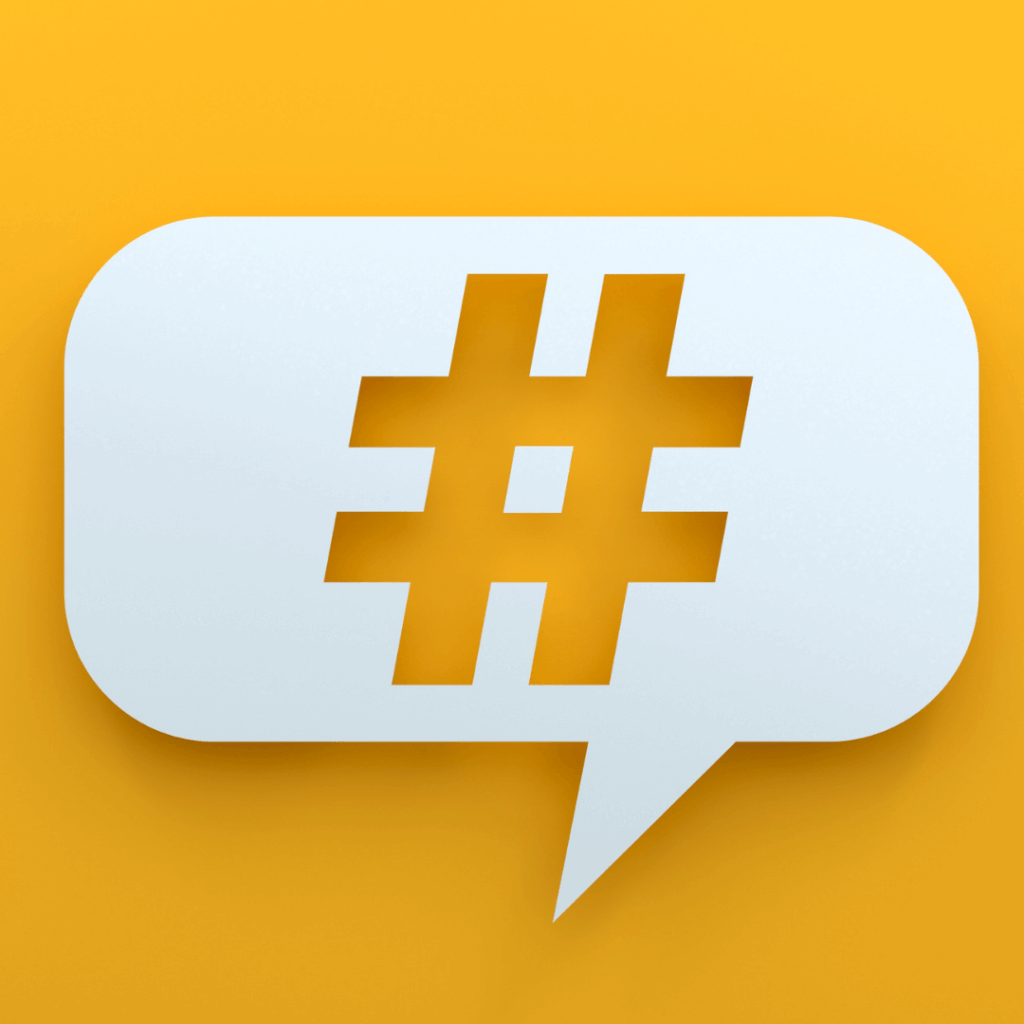 A graphic of a white hashtag on a yellow background.