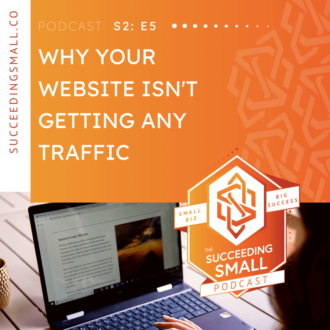 podcast graphic for episode titled "Why Your Website Isn't Getting Any Traffic"