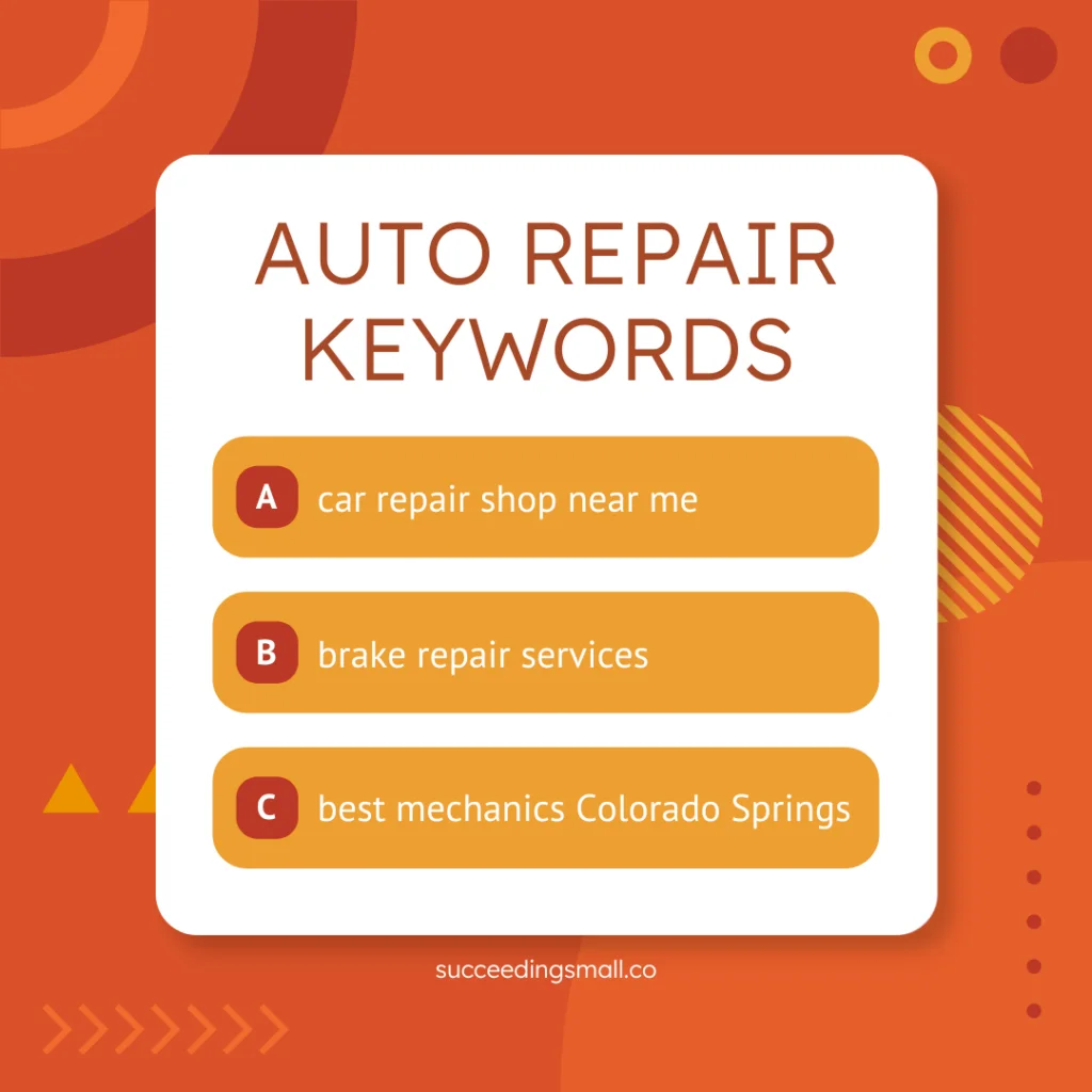 A graphic of some auto repair keywords.