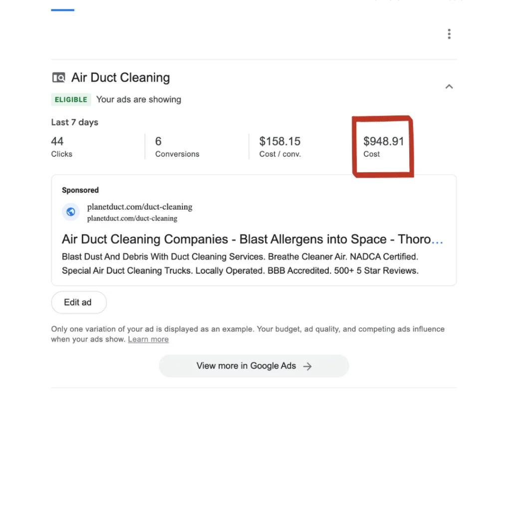 A picture of a Google Ads budget.