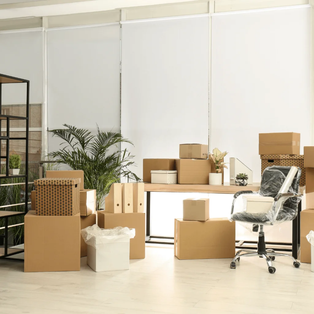 Moving boxes sitting in an office