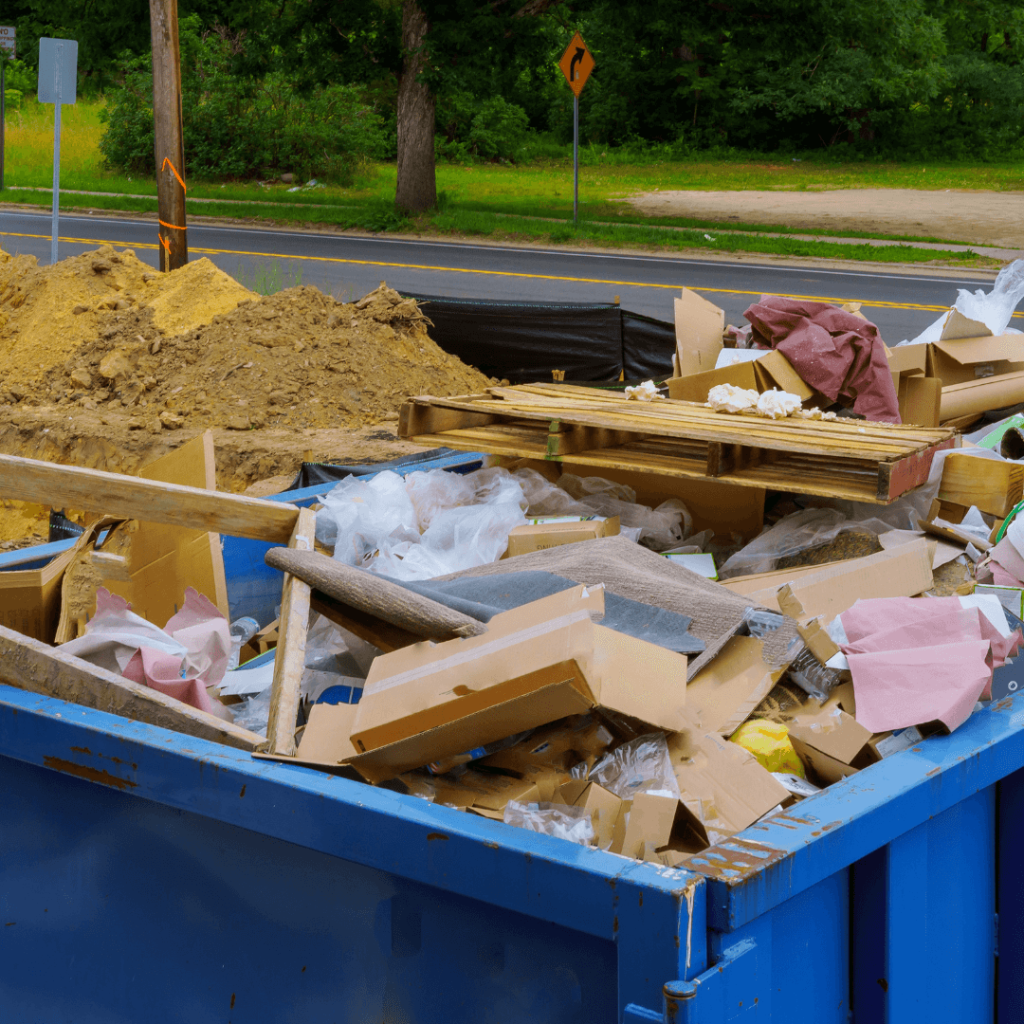 A dumpster full of debris