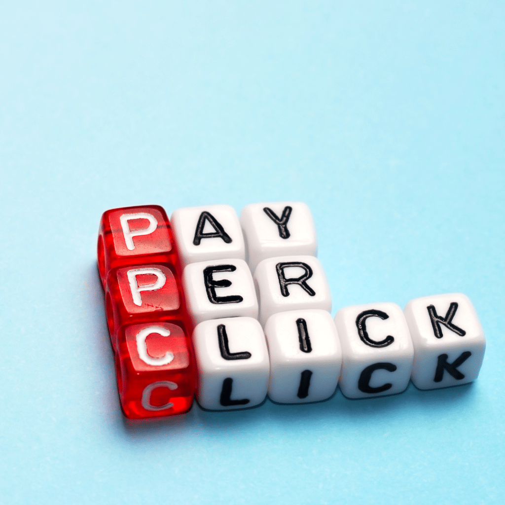 Pay-per-click is spelled out using dice.